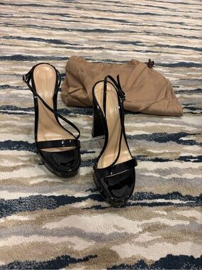 Gianvito Rossi Black Patent Leather Strappy Platform Heels
